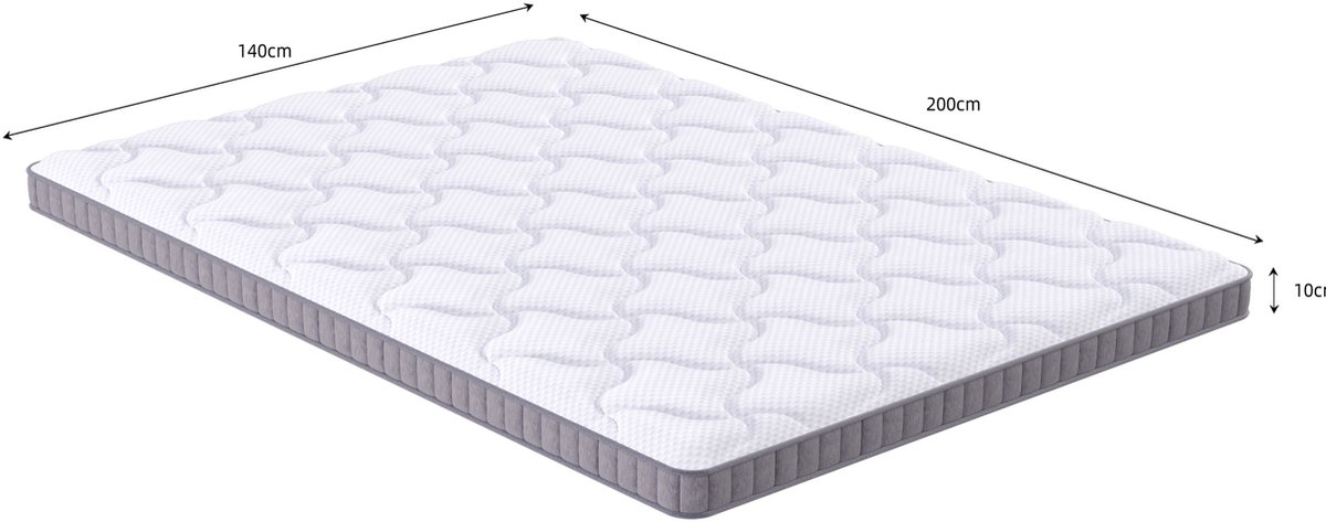 FloraGrace Pocketveringmatras 140x200x10 cm - 7 Zonen - Traagschuim - Voor Slaapbank en Opklapbed - OEKO-TEX - Wit