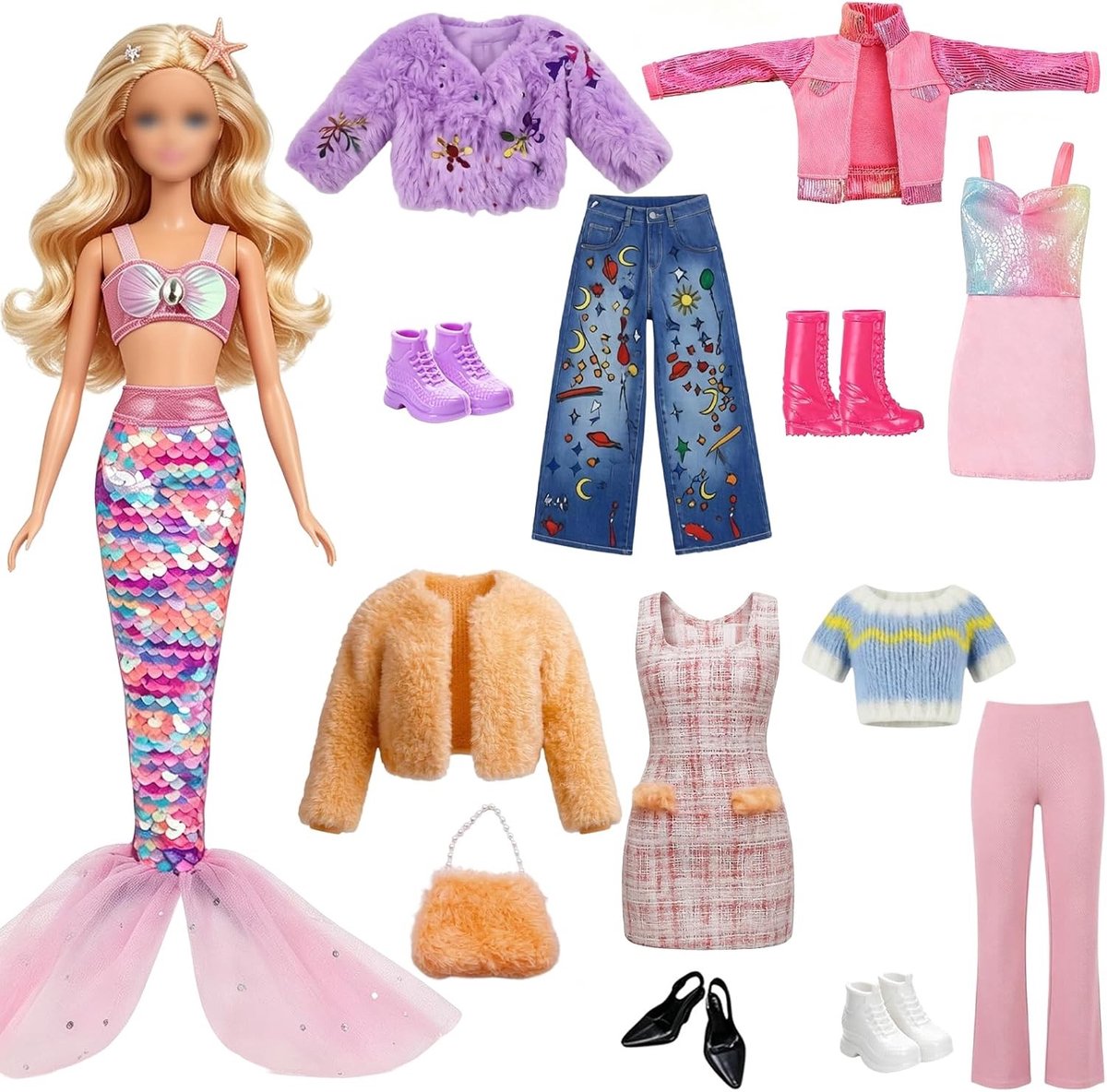 Poppenkleding en accessoires set van 10 stuks voor 11,5 inch poppen - Speelgoed, Mode, Creativiteit