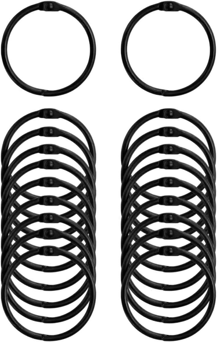 20 bindringen 45 mm - boekringen, spiraalringen voor indexkaarten, boekbinderset, geschikt voor scrapbooks, fotoalbums, notitieboeken en zelf boeken binden - Zwart