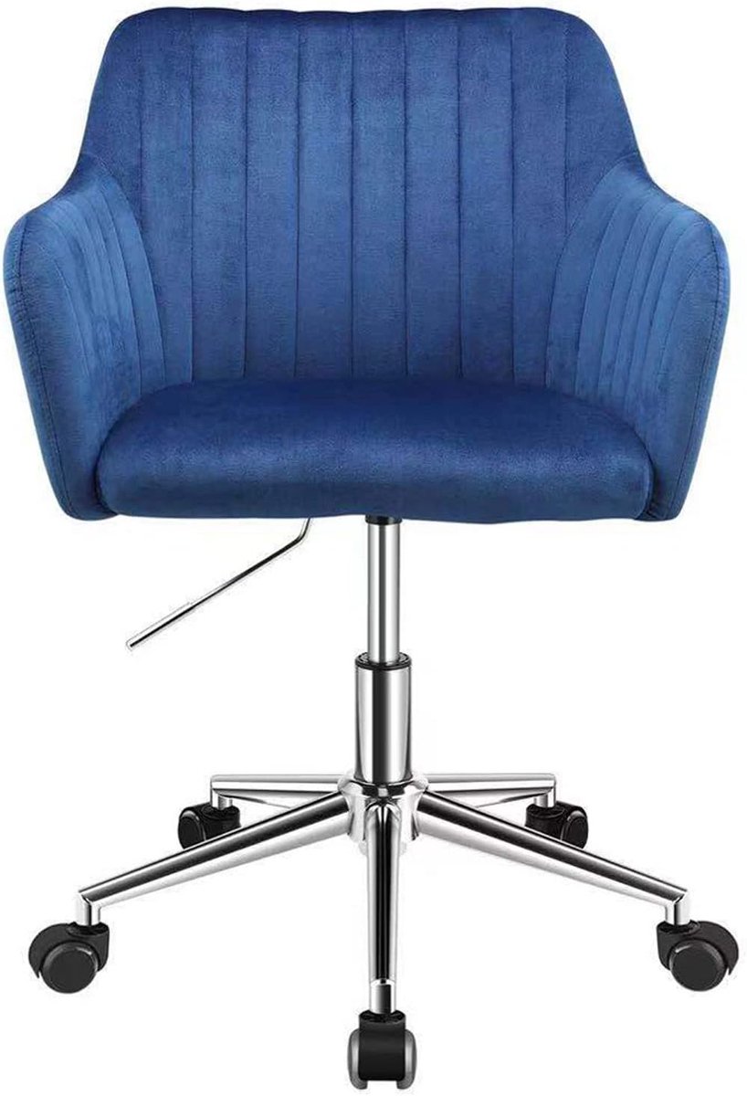 Oliver Bureaustoel, in hoogte verstelbaar, fluwelen bekleding, bureaustoel, draaistoel, blauw