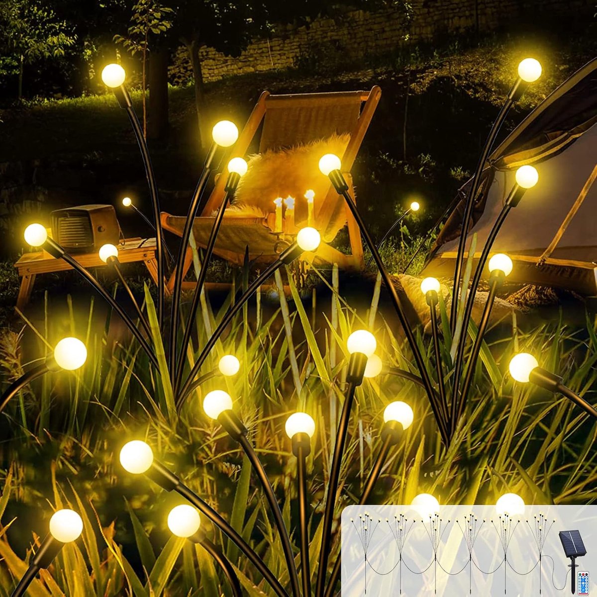 SnelShoppen - Outdoor Firefly Lights - Solar Fire Fly Light - 6 Stuks - 8 Verlichtingsmodi - 48 LEDs - IP65 Waterdicht - Swaying Light voor Tuin, Pati