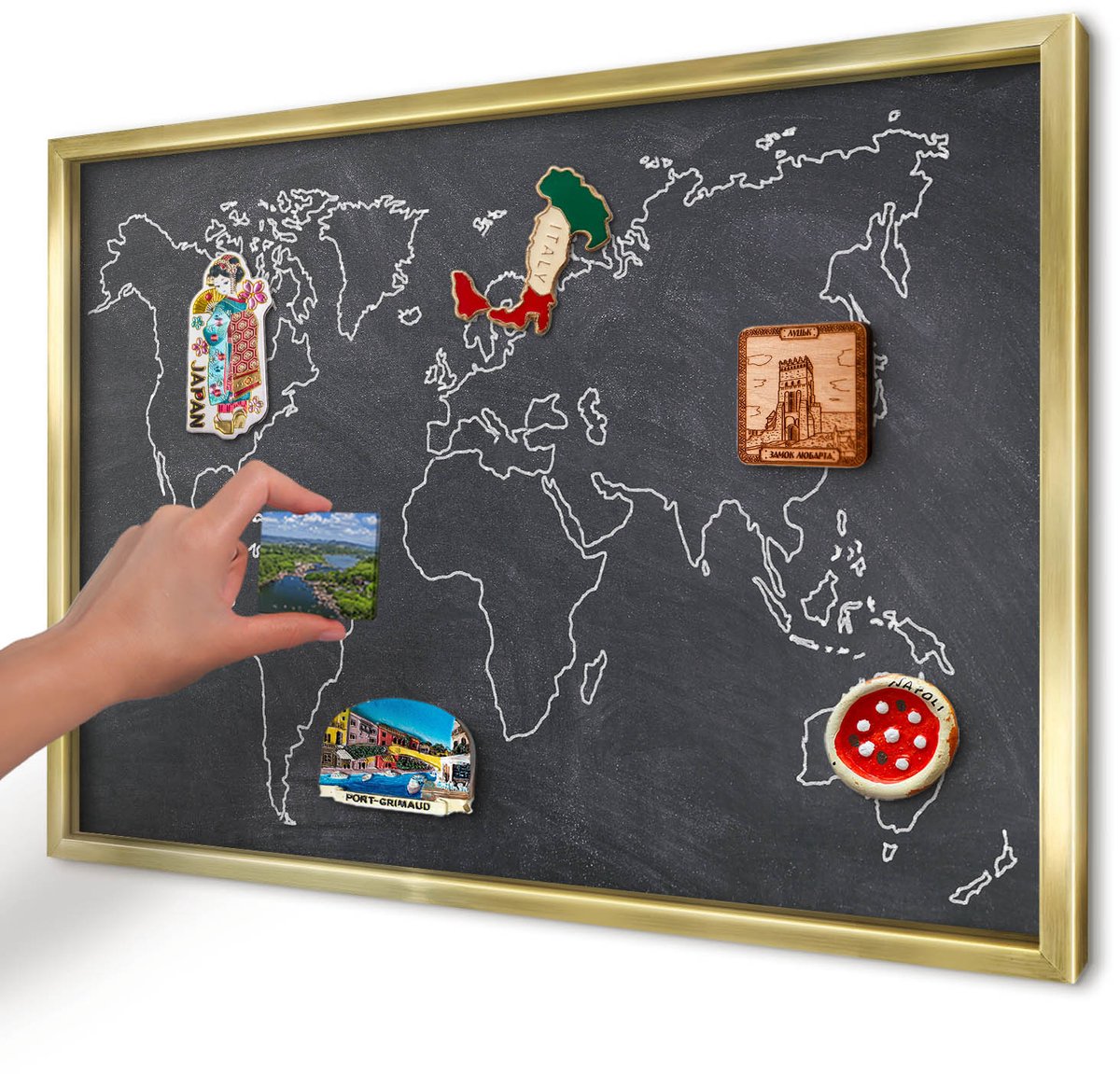 Artprintcave Zwart Magneetbord mit Gouden Frame - 60x40 cm - Krijtwereld Notitiebord - Minimalist Magnetische Organizer - Kaarten