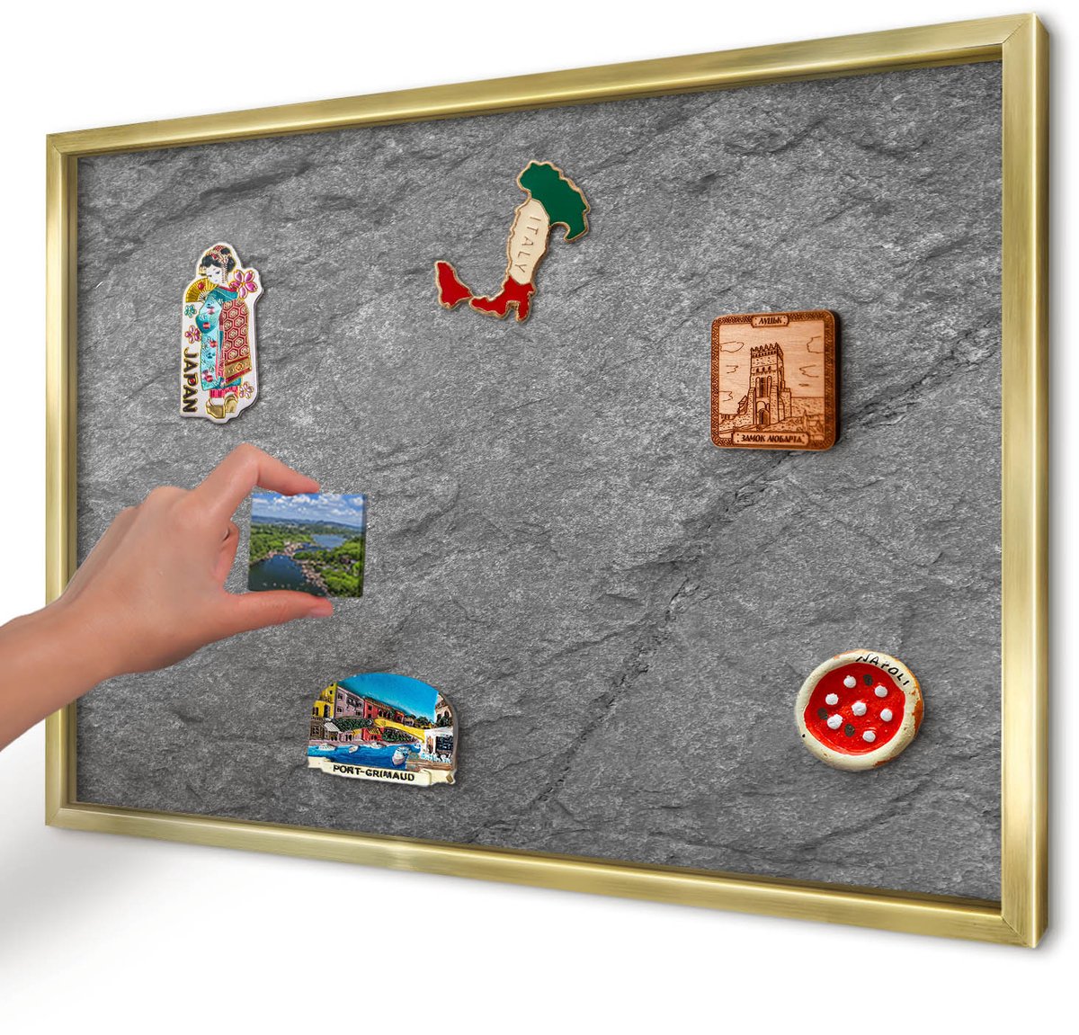 Artprintcave Grijs Magneetbord mit Gouden Frame - 60x40 cm - Grijze Steen Magneet Bord mit Frame - Minimalist Magnetische Organizer - Texturen
