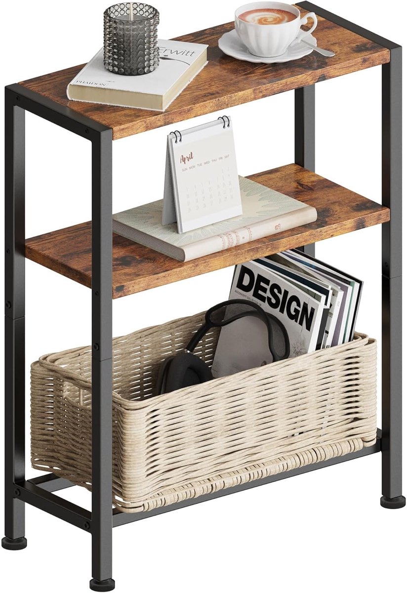 Bijzettafel Nachtkastje met 3 Opbergvakken, Bijzettafel voor de Bank voor Ruimtes, Geschikt voor de Woonkamer, Slaapkamer, Keuken & Balkon, Werkkamer (1, Vintage)