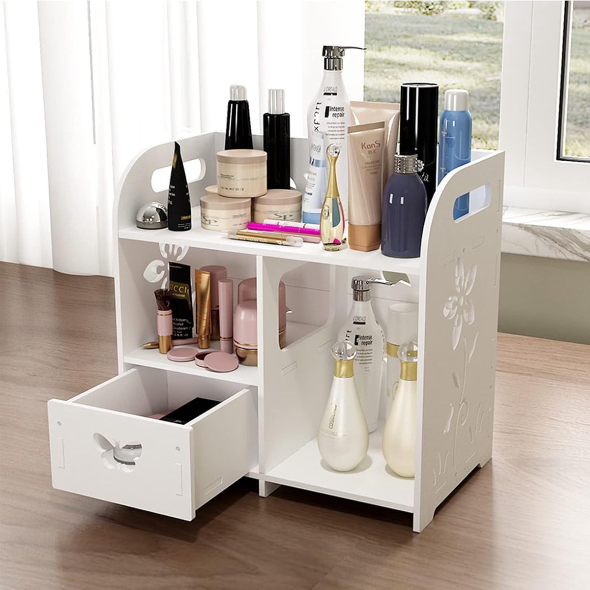 Make-uporganizer met laden, make-up-opslag, cosmetica, make-updoos met laden voor commode, slaapkamer, badkamer (30 x 26 x 16 cm hoog) | Cosmetica-organizer, cosmetische kaptafel, organizer, make-up box met laden voor slaapkamer, badkamer
