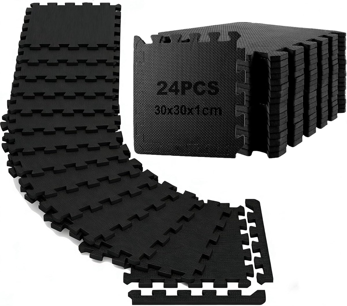24 stuks vloerbeschermingsmatten, fitnessset, 30 x 30 cm, 24 puzzelmatten, EVA, sportmat, fitnessmat, antislip, vloermat voor fitnessruimte en fitnessapparaat, valbeschermingsmatten, outdoor
