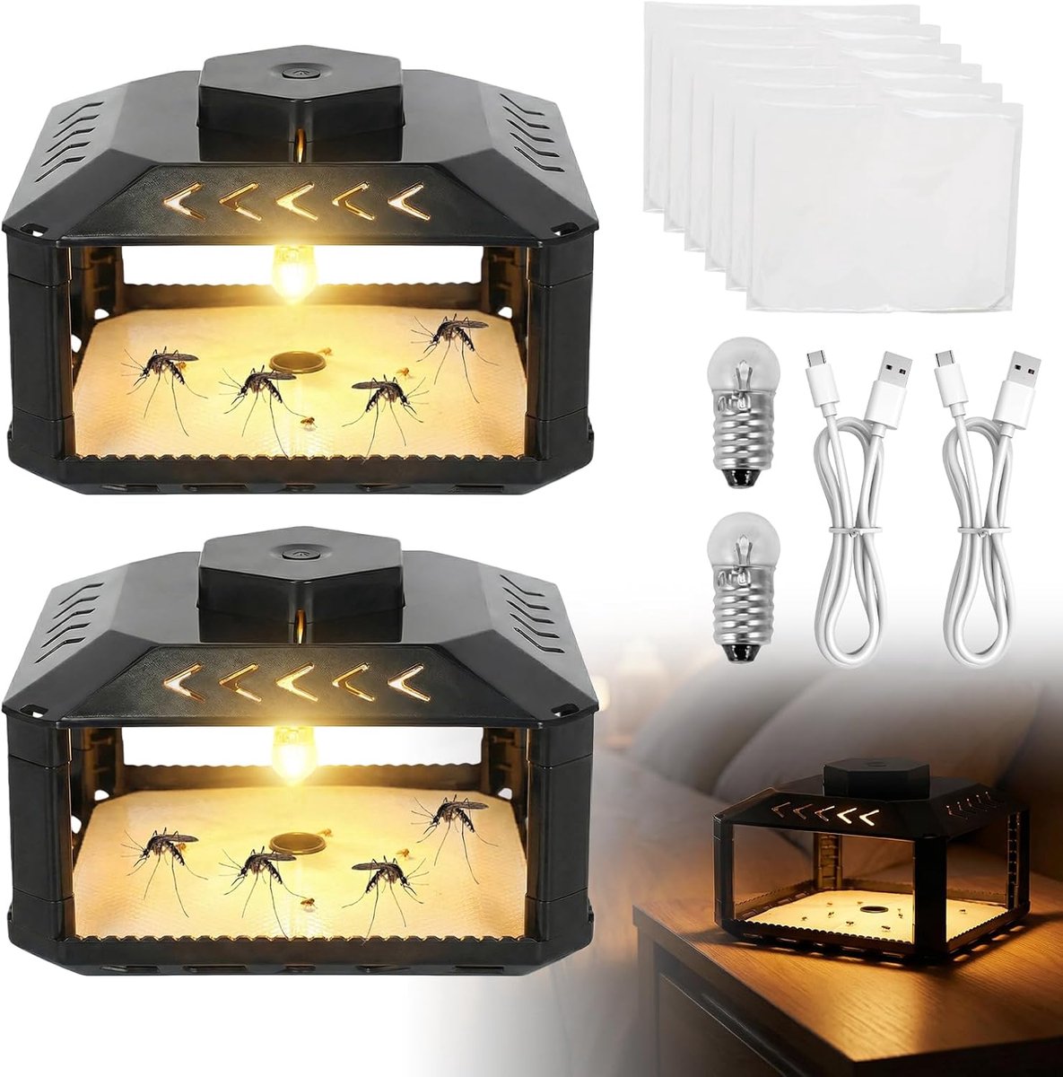 Vlooienval voor woning, 2 stuks vlooienval en bedwantsval met 12 stickers, led lichte vlooienvallen, vlooienvallen, vlooienval, luizen, testwinnaar vlooienlampen, vlooienlichtval voor woonkamer