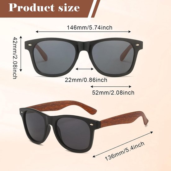 2 Stuks Retro Gepolariseerde Zonnebril Houten Patroon Vintage Shades Zonnebril voor Mannen & Vrouwen, 80's Retor Rijden Eyewear Vissen Golf — afbeelding 3