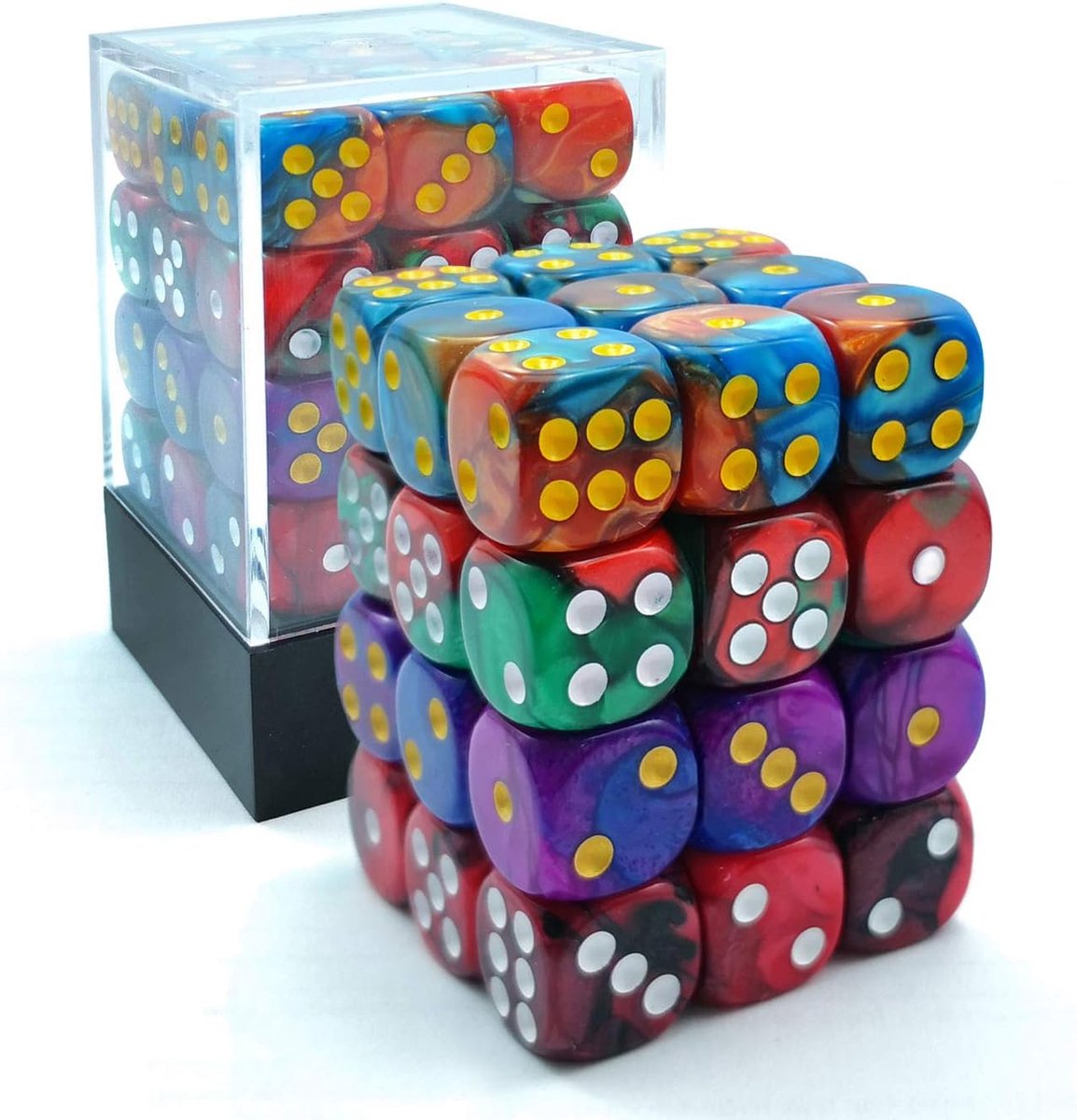 D6 12mm 36pcs Set, 12mm Six Sided Die (36) Block of Dice, Assorted Gemini Colors of Jungle