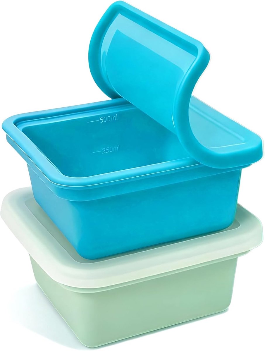 Set van 2 siliconen vriesschalen met deksel, BPA-vrij, 500 ml, vorm