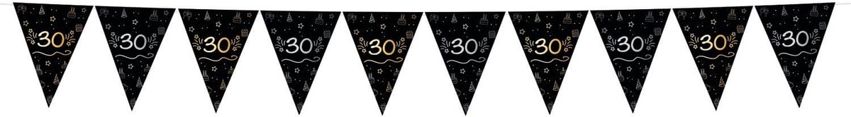 25066 Party Decoratie Zwart Goud Zilveren Vlaggenslinger-30-Shining