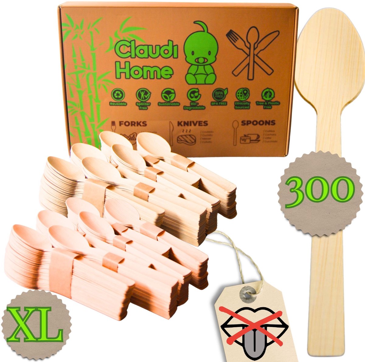 Omgoods - Ecologische Bamboe Besteck Set (300 Stuks, 16 cm Lepels)
