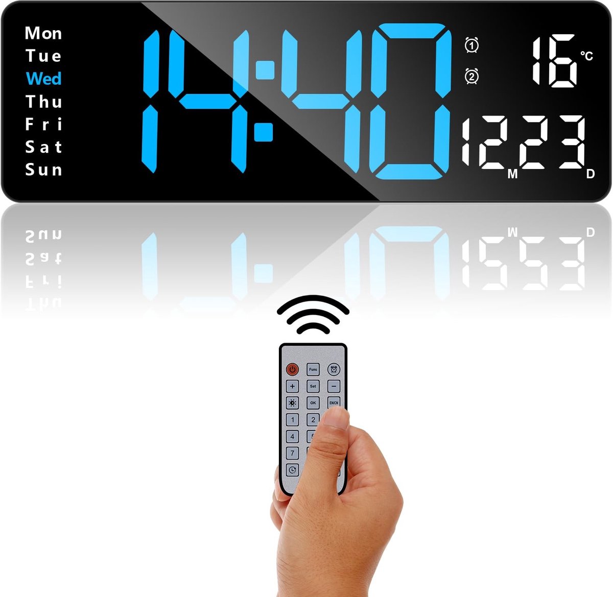 Omgoods - Digitale Wandklok 33 cm met Afstandsbediening - Alarm, Temperatuur en Verstelbare Helderheid