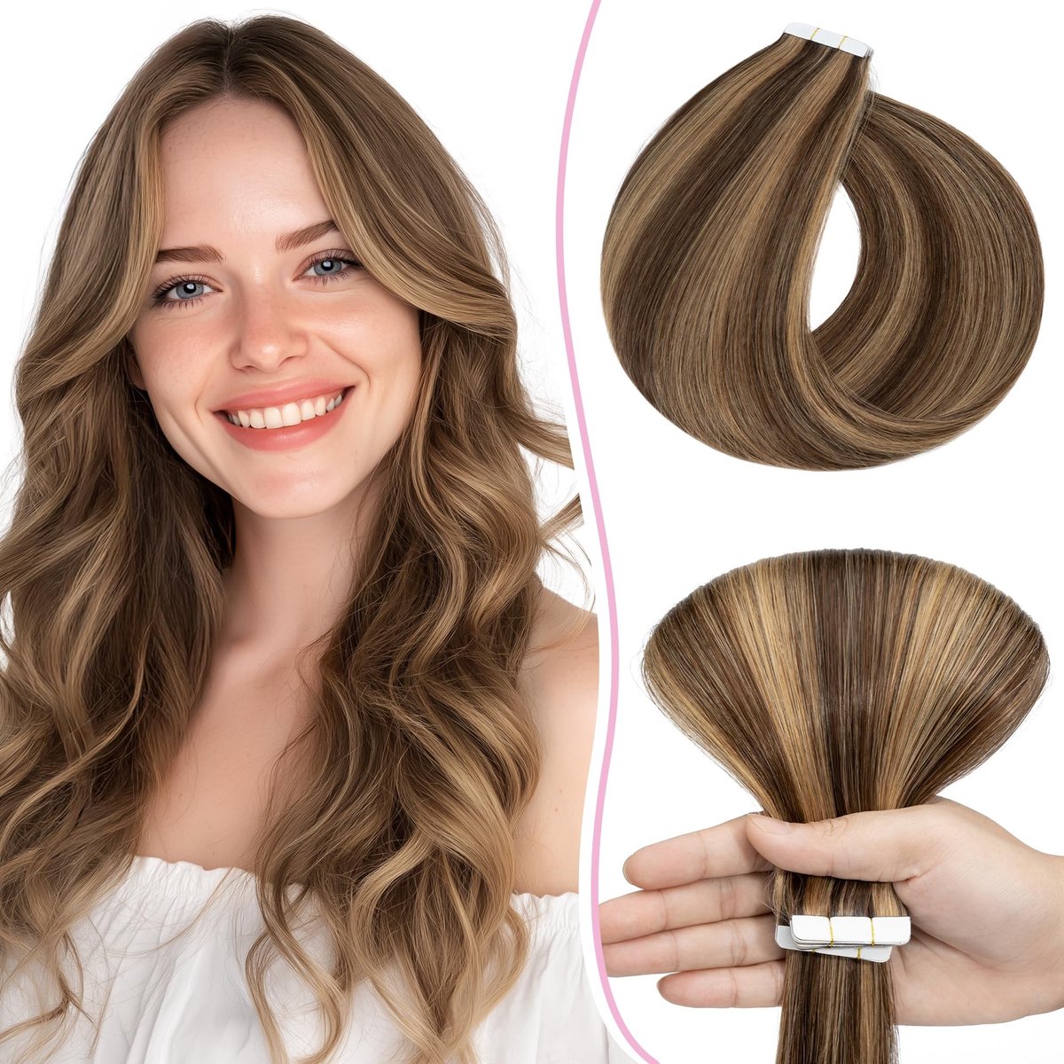 Omgoods - Tape-in Haarextensions - 50 cm Natuurlijk Haar, 10 Stuks