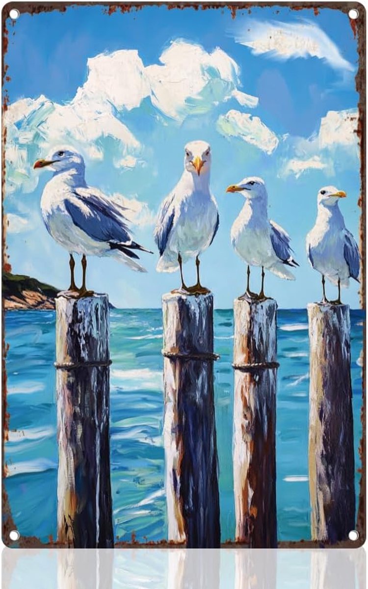 Seagull Retro Muur Decor Metalen Tinnen Bord 20 x 30 cm Kust Zee Vogel Vintage Zomer Wall Art Poster voor Kust Thuis Koffie Kamer Clubs Strand Slaapkamer Woonkamer Decor Gift