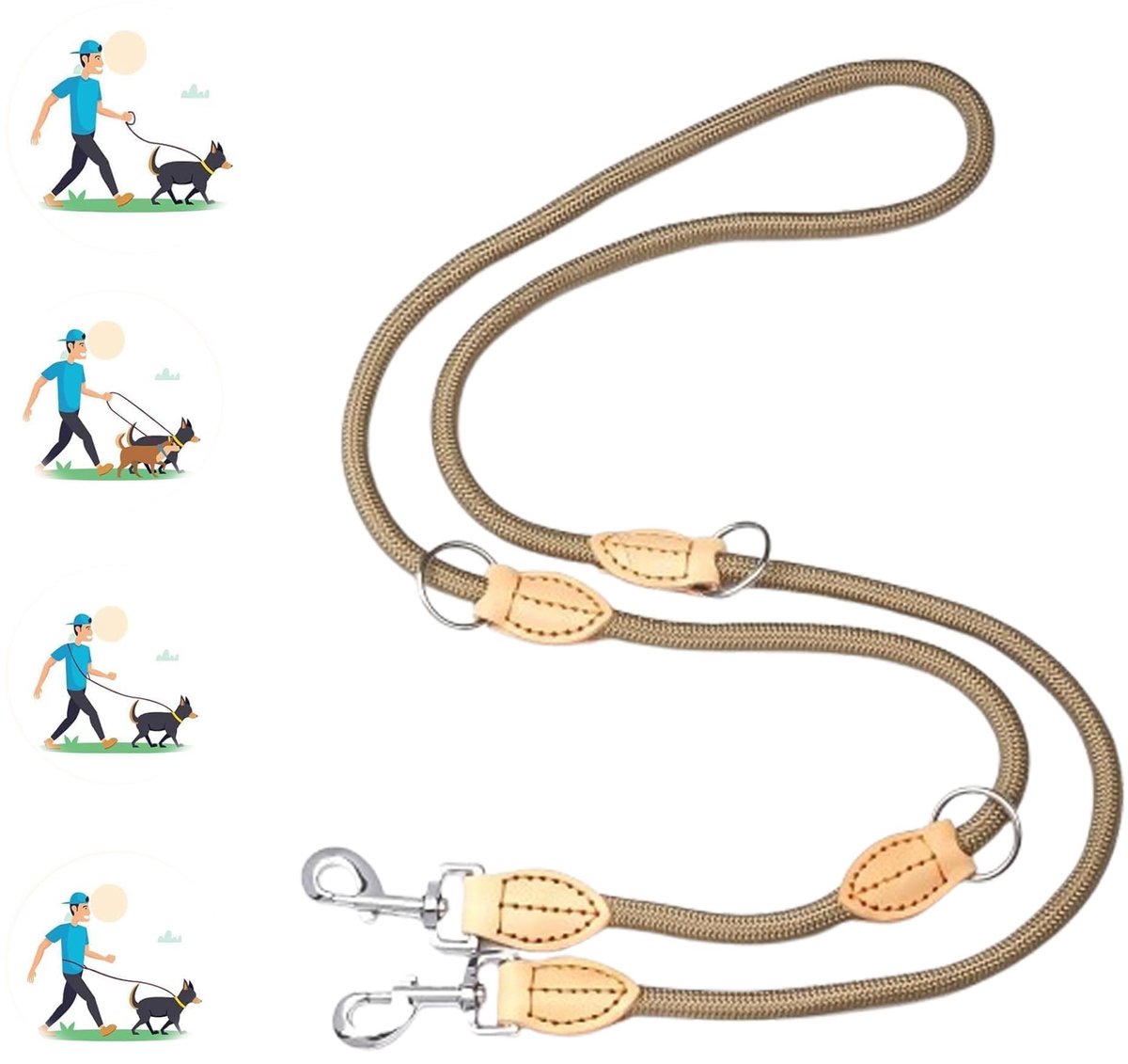 Omgoods - Verstelbare Dubbele Hondenriem - Multifunctionele Nylon Leash voor Honden