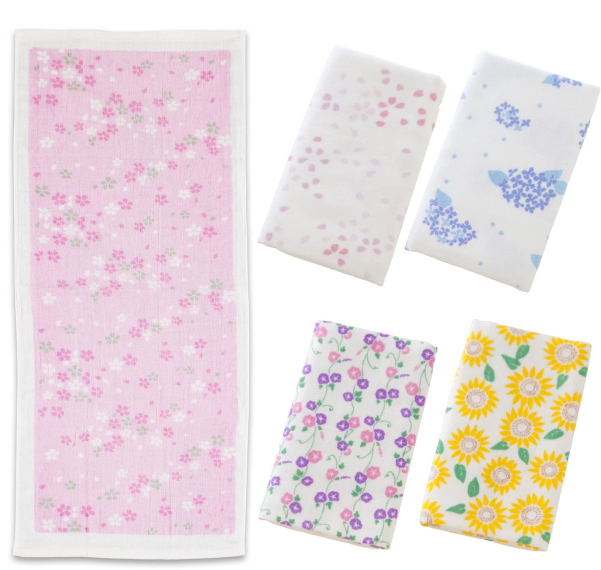 Omgoods - Towel Washcloth Set - Japanse Bloemenmotief 5 Stuks