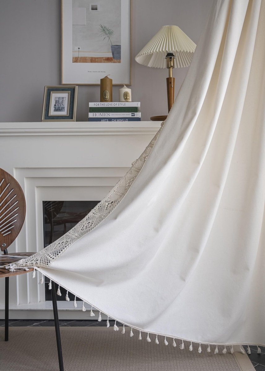 Omgoods - Boho Gordijnen Set van 2 - Ivoor Vintage met Haakjes voor Woonkamer en Slaapkamer