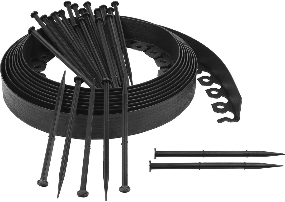 Omgoods - Zwarte Tuinrand 55mm - 50m Lengte met Pinnen