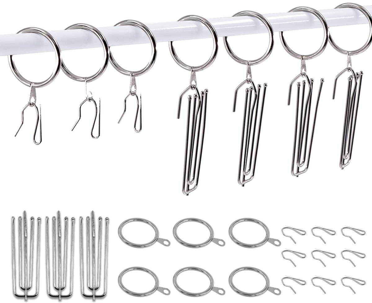 Omgoods - 120 Zilveren Gordijnringen met Haak - 30mm voor 19mm-25mm Stangen
