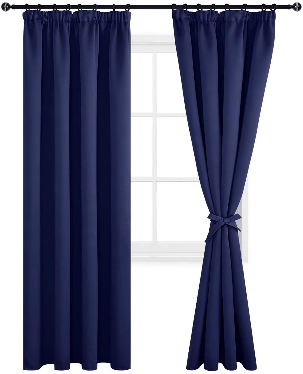 Omgoods - Zwarte Verduisteringsgordijnen met Riemen - 228 x 228 cm, Set van 2