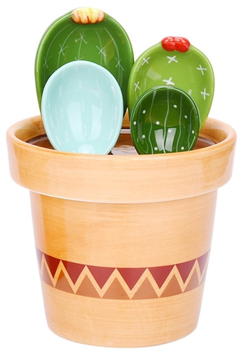 Omgoods - Cactus Maatlepels Set in Pot - 5 Stuks Keramische Maatbekers voor Keuken