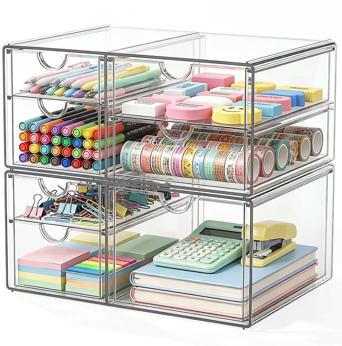 Omgoods - Desk Organizer met 7 Laden, Set van 2 Transparant