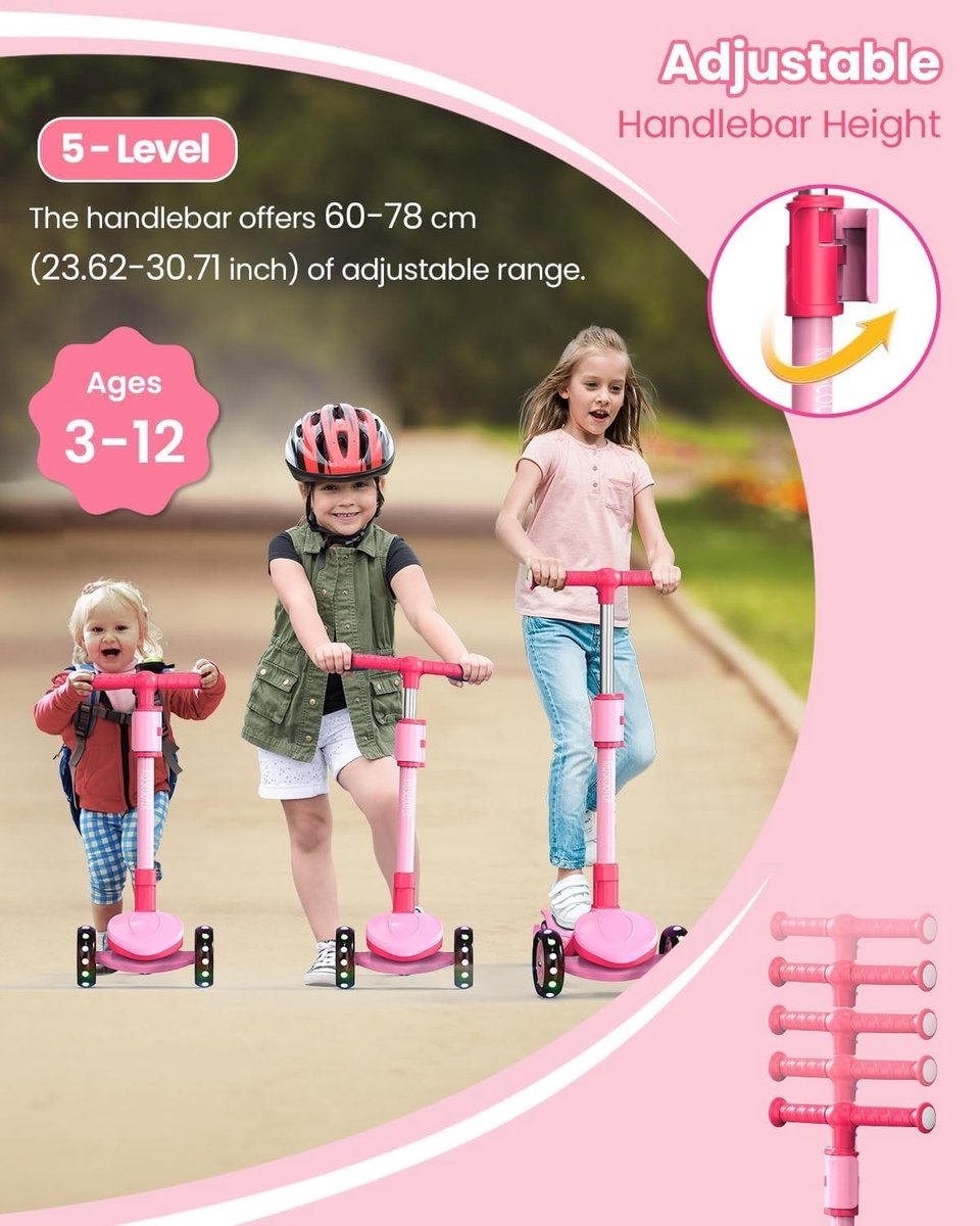 Omgoods - 2-in-1 Verstelbare Kinder Scooter met LED Wielen - Roze