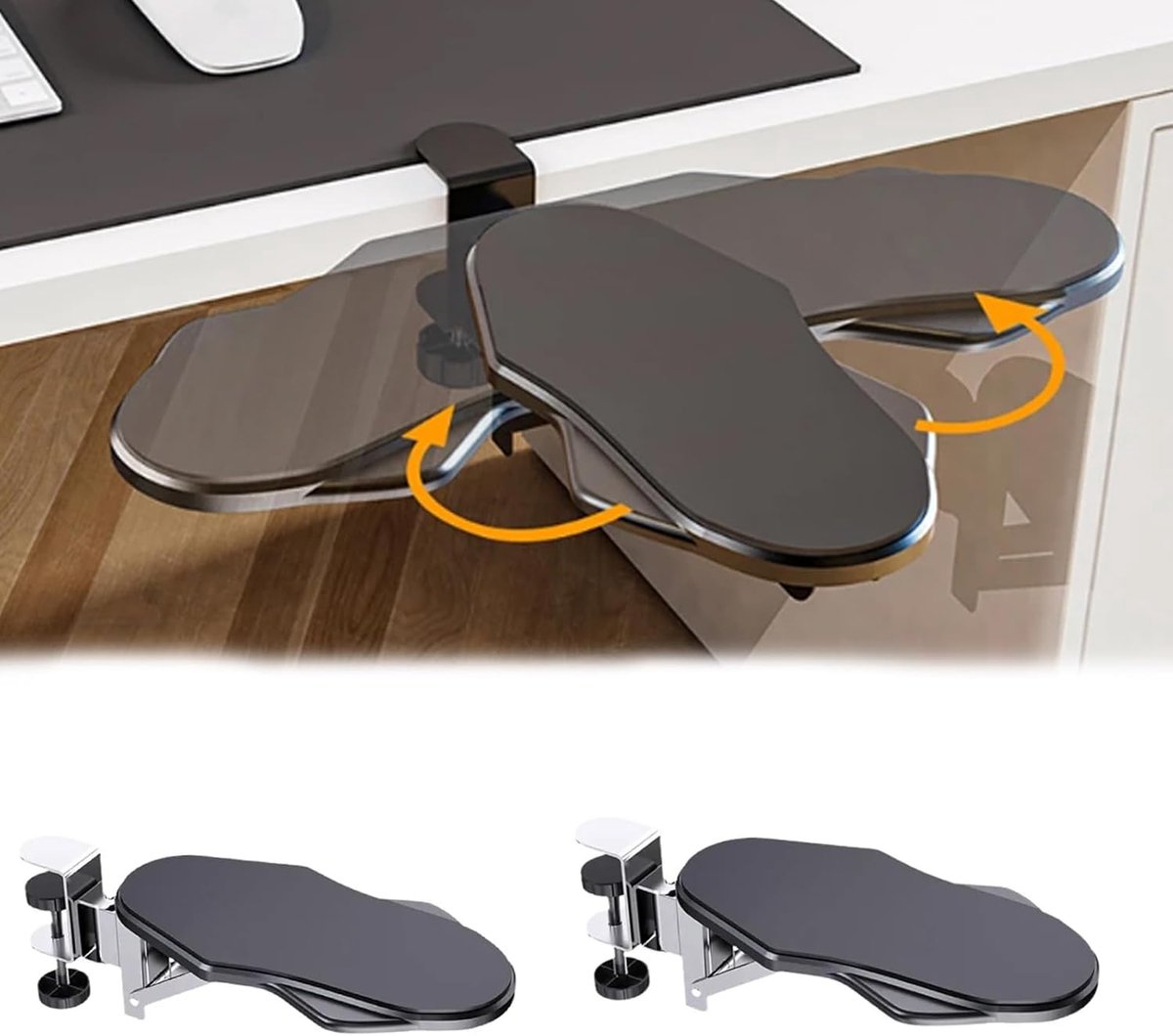 2 stuks ergonomische bureauverlenging, bureauarmleuning, opvouwbare polssteun, elleboogsteun, ponsvrije klemmen, tafelhouder, plank, computer, elleboog-armleuning, polssteun
