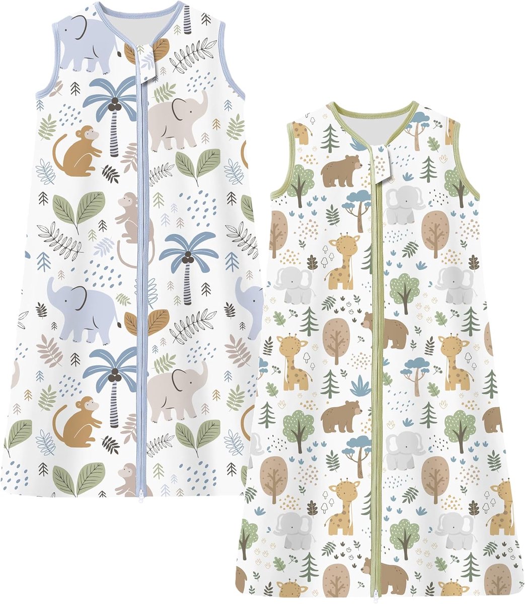 Zomerslaapzak voor kinderen, 0,5 TOG, babyzomerslaapzak van 100% katoen, instelbare lengte, mouwloze pyjama voor jongens en meisjes