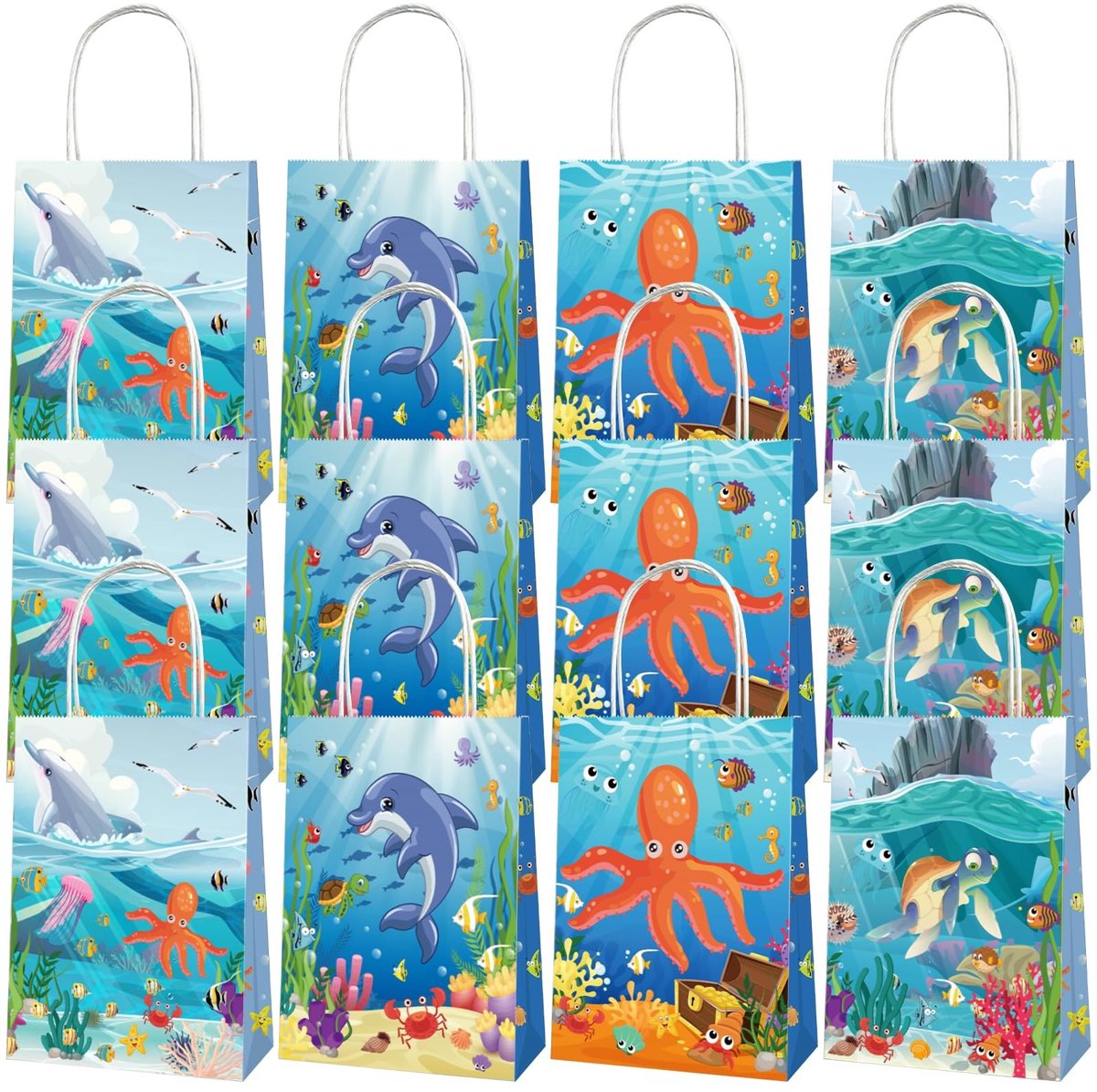 Omgoods - Ocean Papieren Cadeauzakken voor Kinderen - 12 Stuks Onderwater Thema