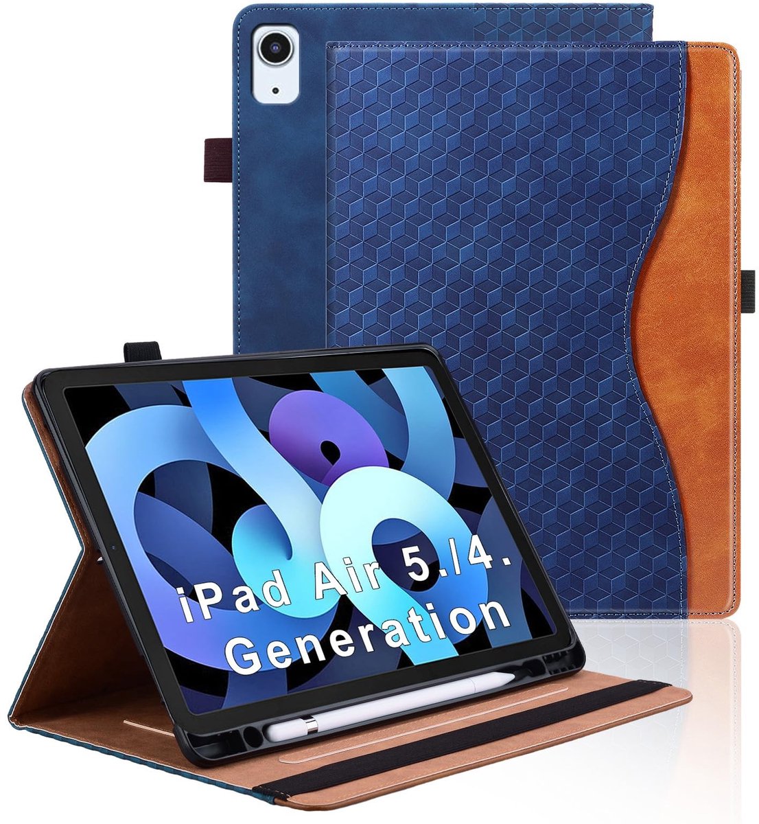 Omgoods - Hoes voor iPad Air 11 inch (2024/2025) met Potloodhouder - Donkerblauwe Leren Foliohoes