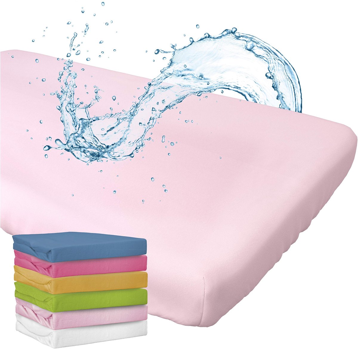 Omgoods - Fitted Sheet met Ingebouwde Matrasbeschermer voor Baby - Waterdicht en Ademend (Roze, 70x140cm)
