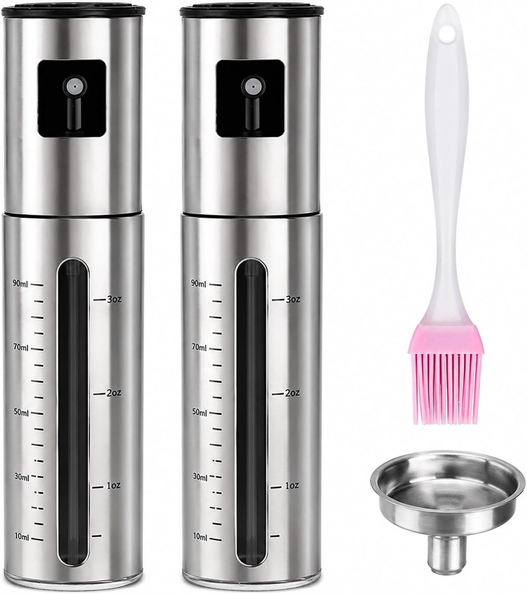 Oliesproeier voor eetolie, 100 ml olieverstuiver voor heteluchtfriteuse, spuitfles van roestvrij staal en glas, BPA-vrij, nauwkeurige oliespray, oliesproeifles voor keuken, salade, grillen