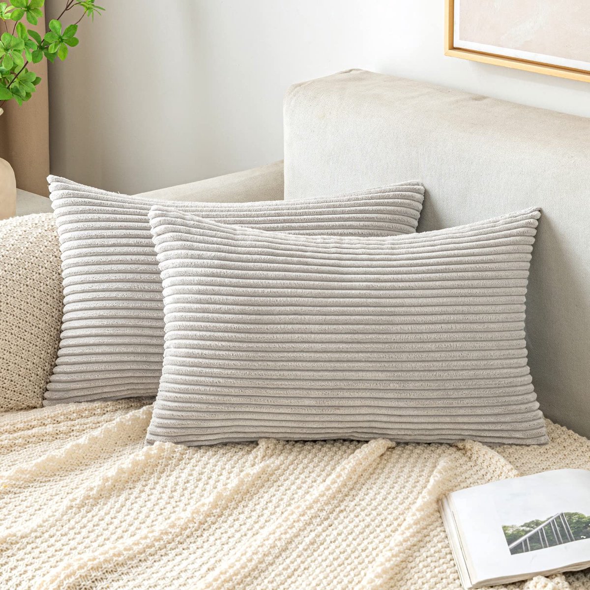 Omgoods - Corduroy Kussenhoes - Decoratieve Kussenhoes 40 x 60 cm Lichtgrijs