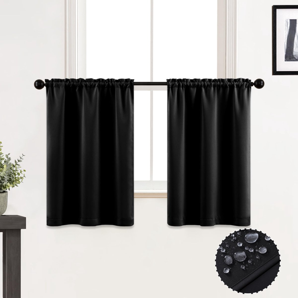 Omgoods 36 Inch Badkamer Gordijnen - Zwart, Set van 2