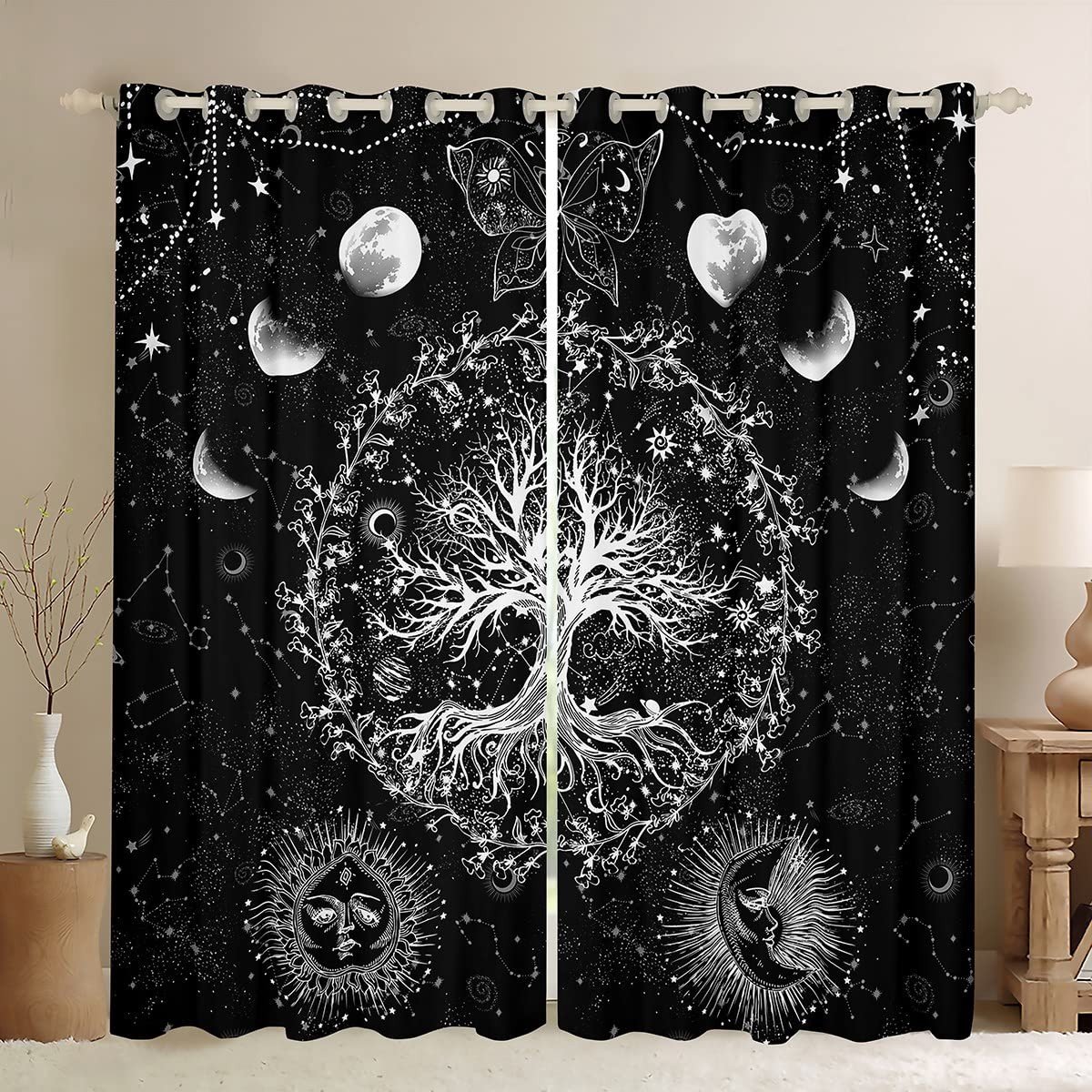 Omgoods - Bohemian Blackout Gordijnen met Sterren en Vlinders - Verduisterende Raamdecoratie voor Woonkamer