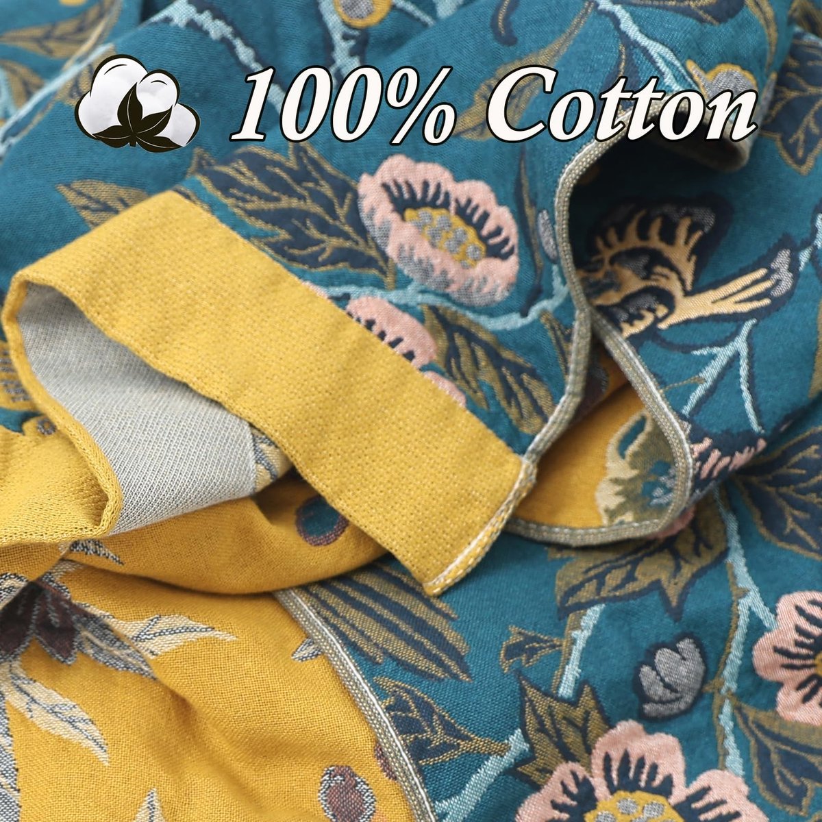 Omgoods - Bohemian Omkeerbare Grote Deken van 100% Organisch Katoen - 150x200cm Groen met Vogels