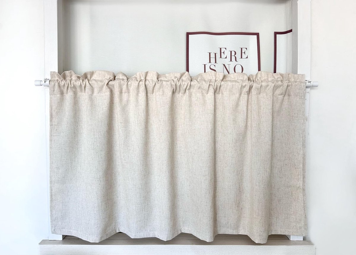 Omgoods - Opaque Korte Raamgordijn - Privacy Bistro Gordijn met Linnen Look 100x60cm