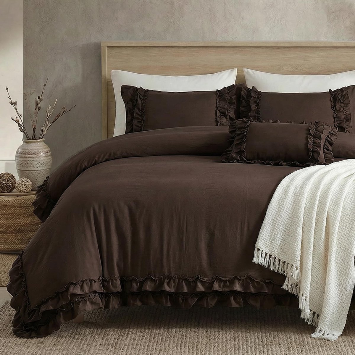 Omgoods - Ribbel Dekbedovertrekset in Farmhouse Chic Stijl voor Enkel Bed