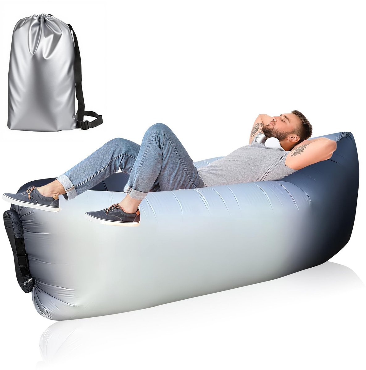 Omgoods - Opblaasbare Camping Sofa - Zwart/Wit 230 x 70 cm voor Buiten
