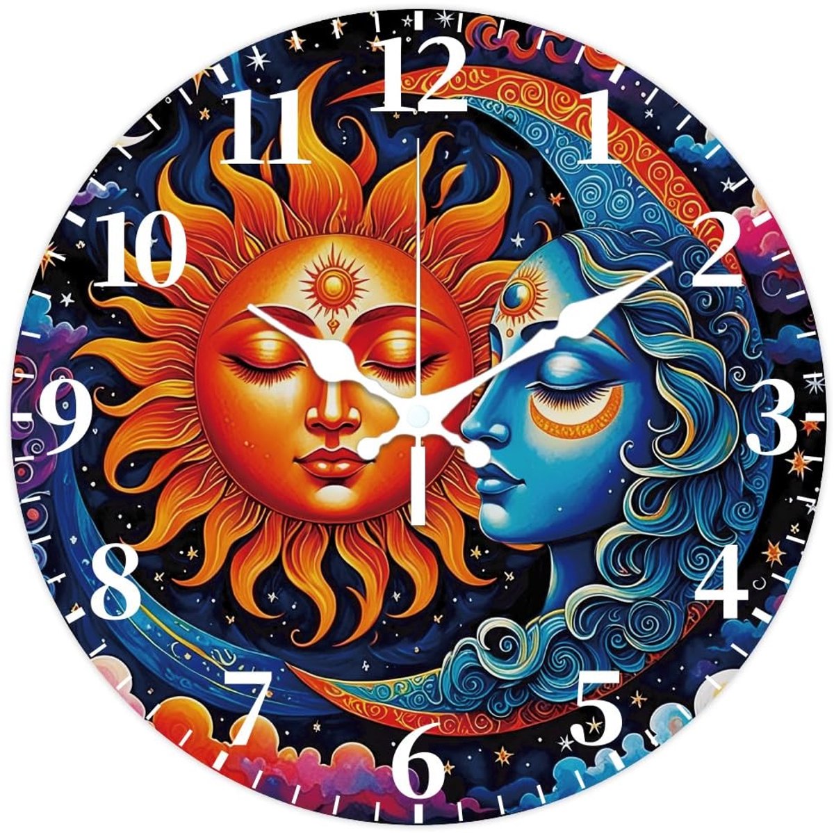 Omgoods - Kleurrijke Maan Wandklok 30 cm - Decoratieve Klok voor Thuis