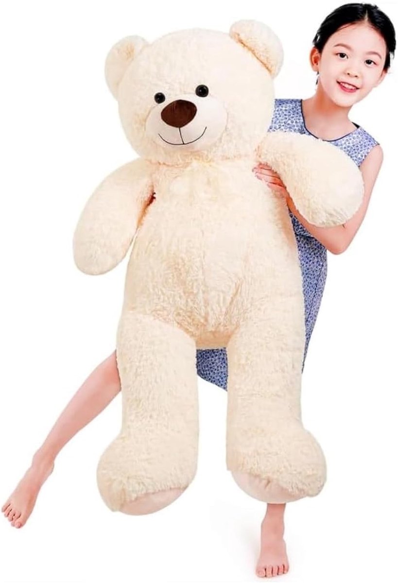 Enorme XXL teddybeer, pluche knuffelbeer, pluche beer met knoopogen, 110 cm, grote zachte teddybeer, knuffeldier, cadeau ​voor verjaardag, Valentijnsdag of Kerstmis (1,1 m, beige)