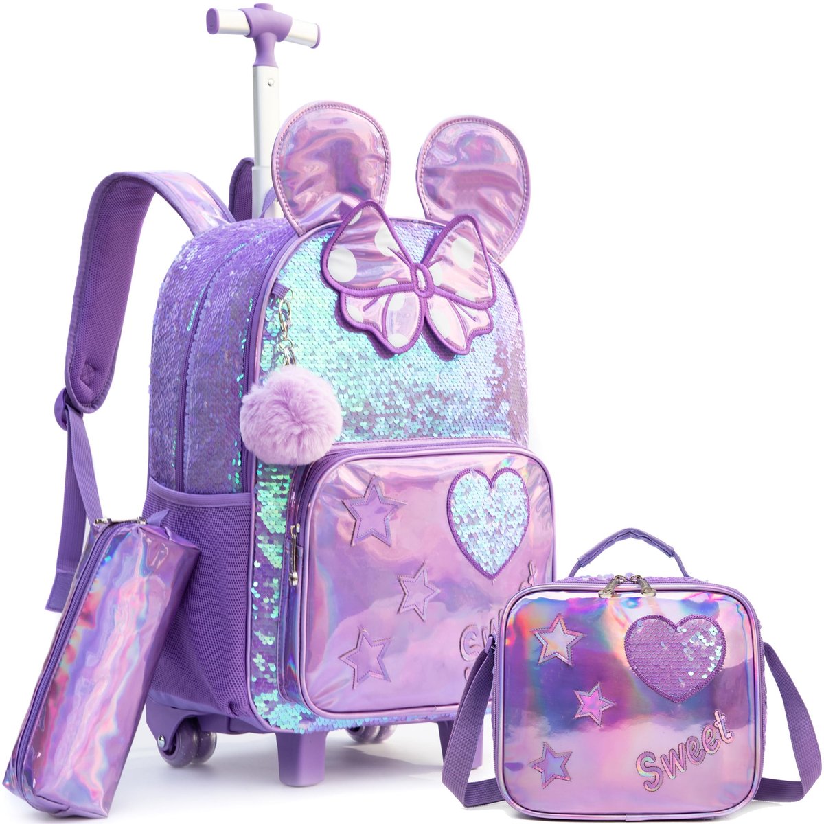 Omgoods - Set van 3 Schooltrolleys met Lunchbox en Pennenzak
