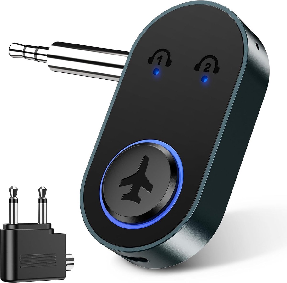 Bluetooth 5.3 Adapter Vliegtuig, Bluetooth Zender Jack 3,5 Bluetooth Zender voor 2 Hoofdtelefoons, AUX Bluetooth Adapter voor Vliegtuig/TV/PC voor Draadloze Hoofdtelefoon/Luidspreker, 16 uur