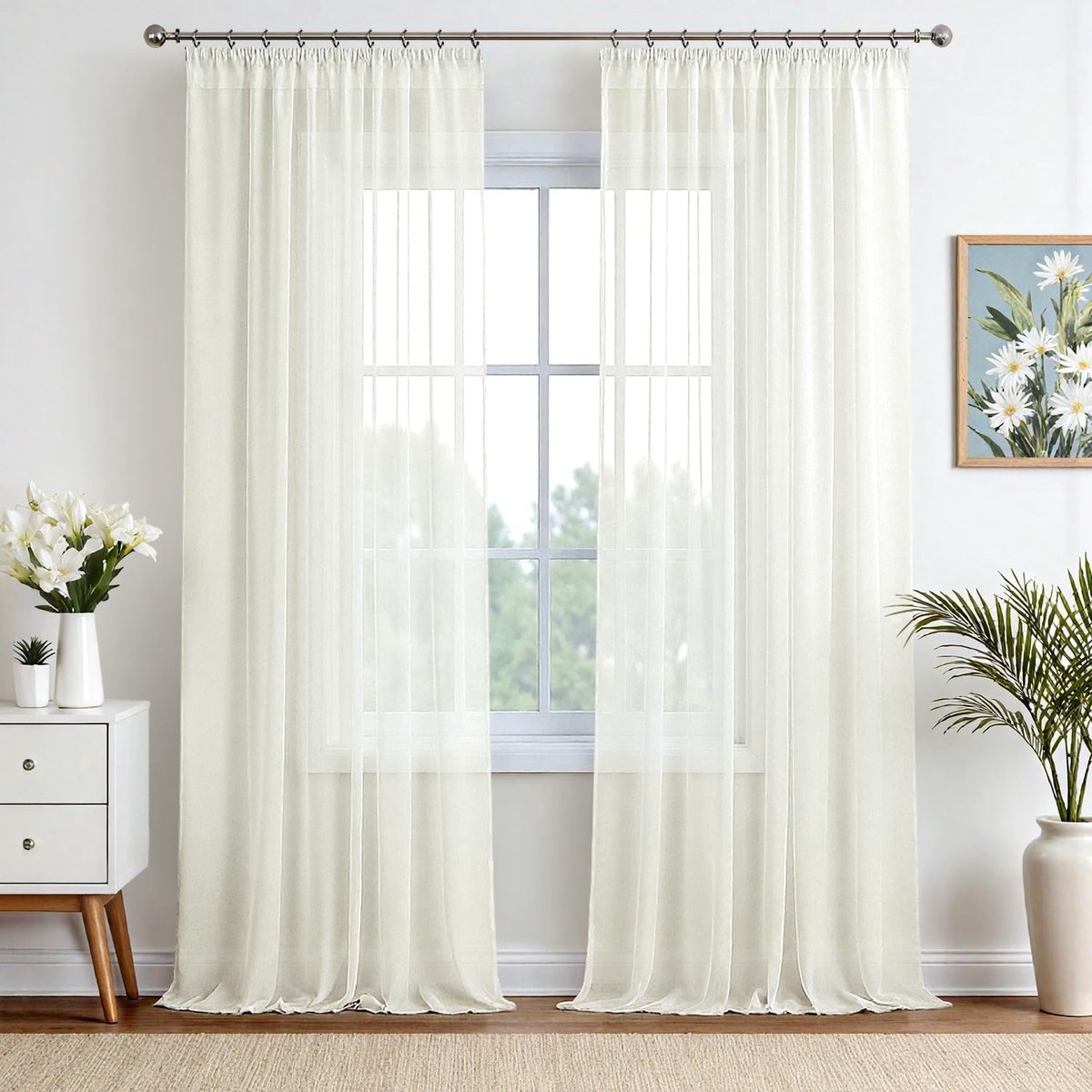 Omgoods - Transparante Voile Gordijnen met Rimpelband - Set van 2, 225 x 140 cm