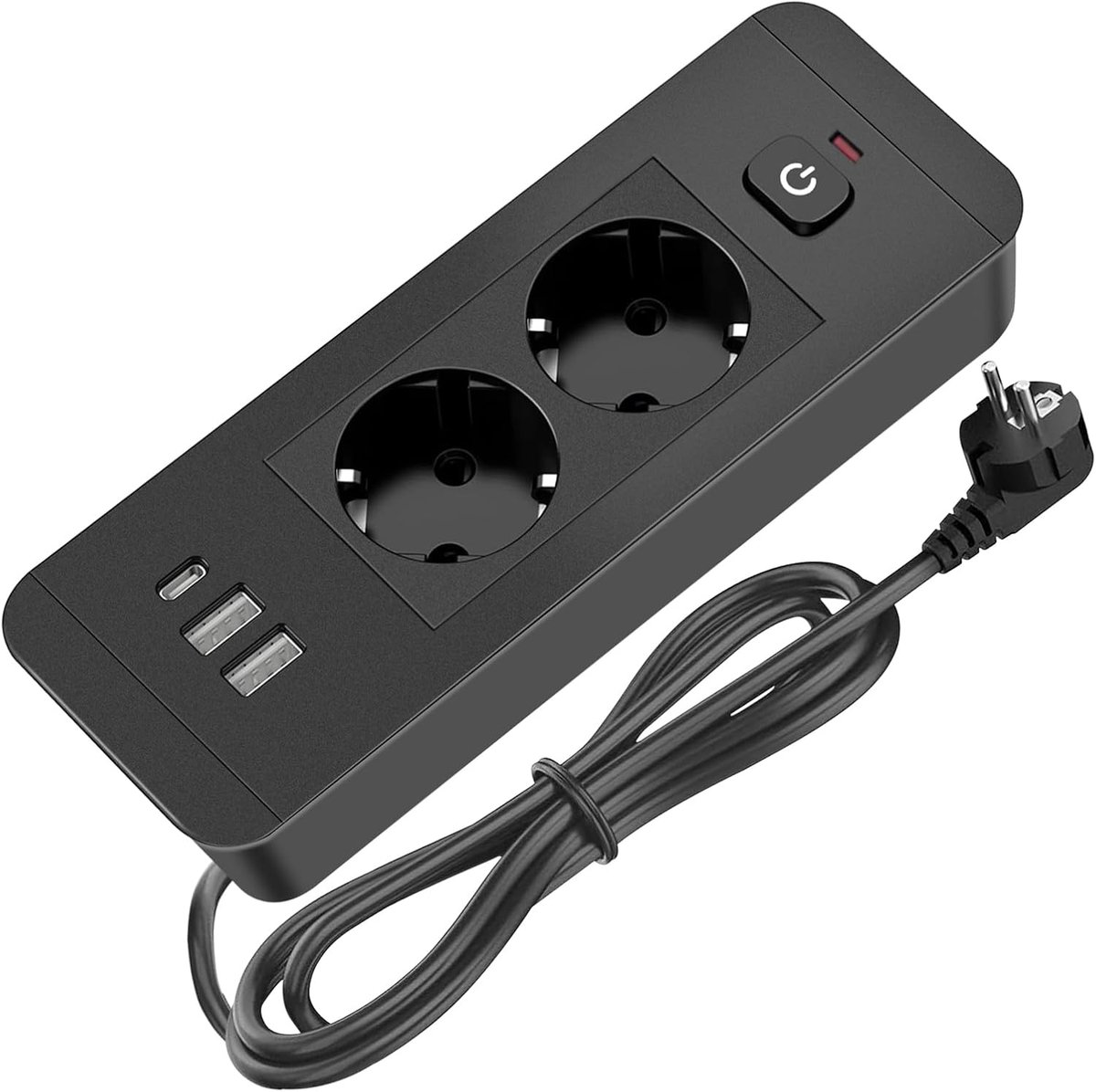 4-in-1 tafelstopcontact: inbouwstopcontact met 2 USB B en 1 type C, tafelblad verzonken stopcontact, zwart, met 1,8 m kabel voor bureau, vergaderruimte, keuken, banktafel