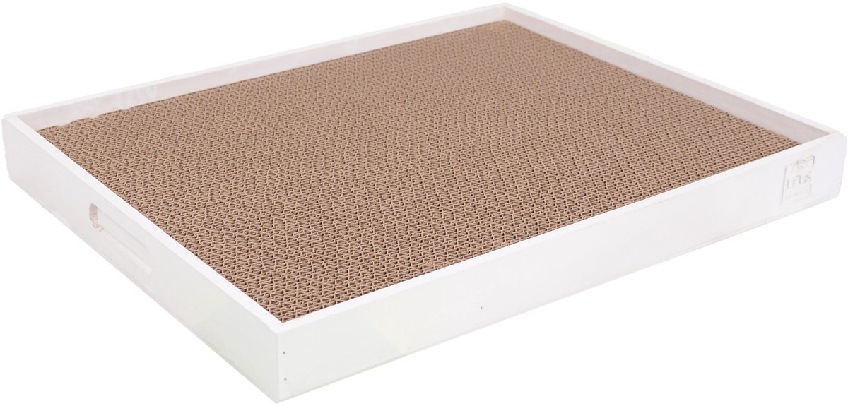 UNUS® Krabplank met houten frame – Krabkarton voor katten wit 40x32cm