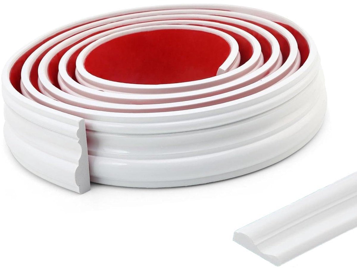 Omgoods - Zelfklevende Stuc Moulding - Decoratieve Wandstrips voor Spiegel en Meubels (Wit, 3.5 m x 3.2 cm)