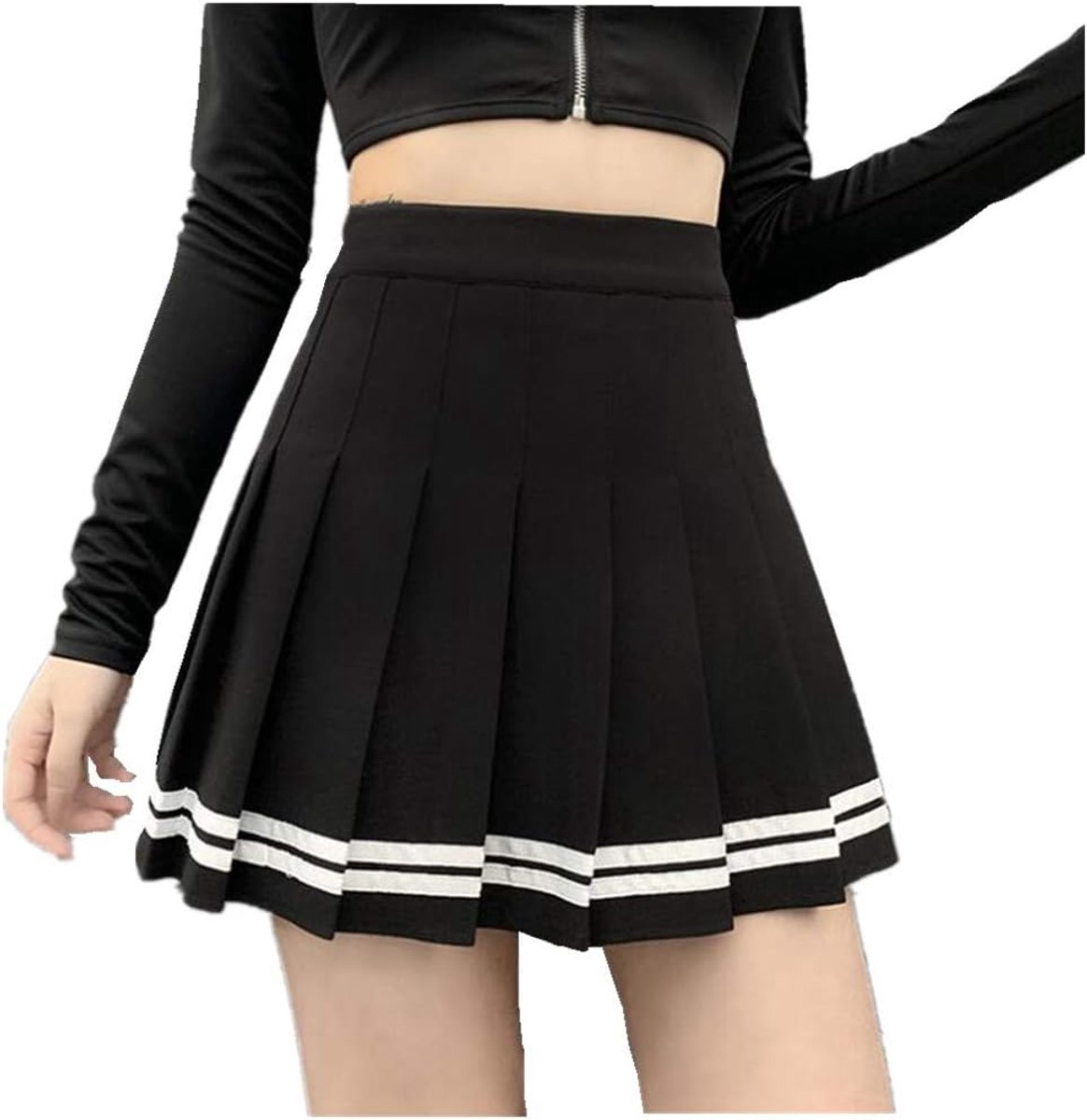 Sugar Retro Rok Gestreept Schoolmeisje Blauw Uniform Marine Zwart Basic Geplooide Skater Meisje Dames Elastische Korte Midi Rok Dik Stevig Materiaal